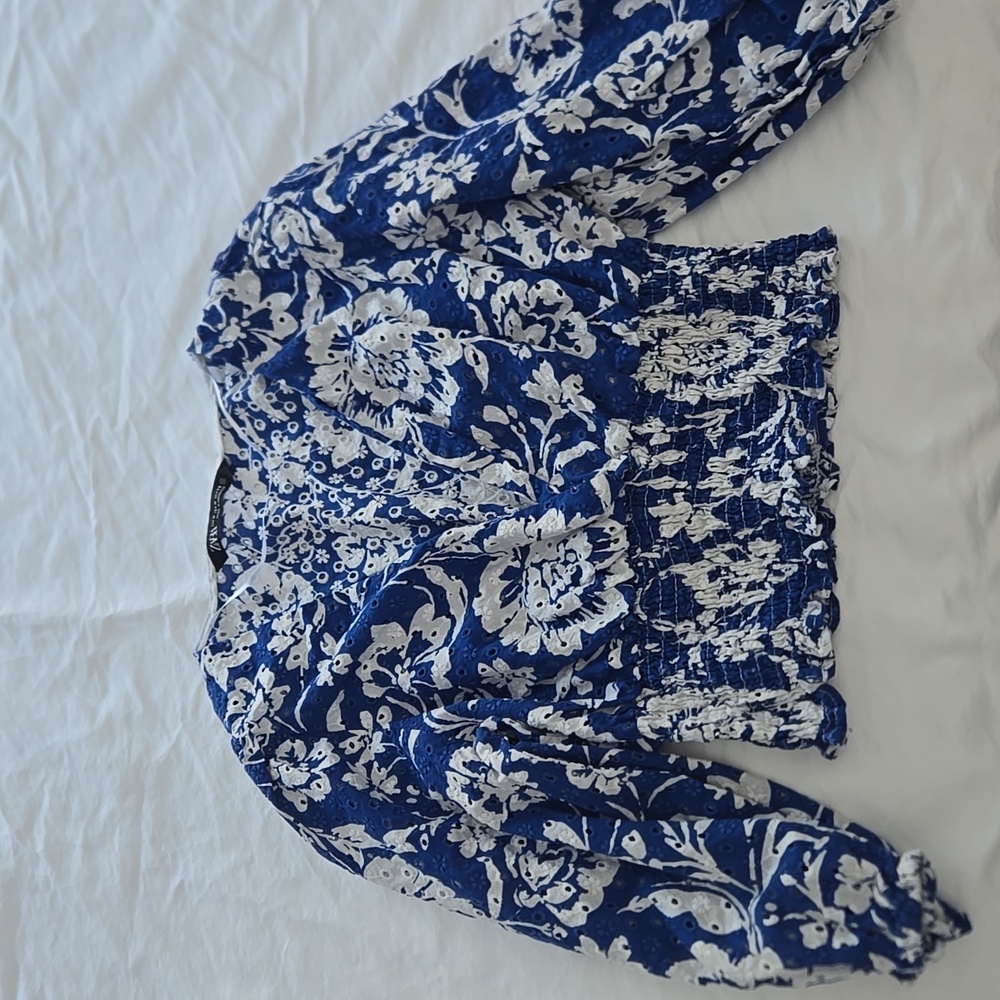 NWOT Zara Blue and White Crop Top